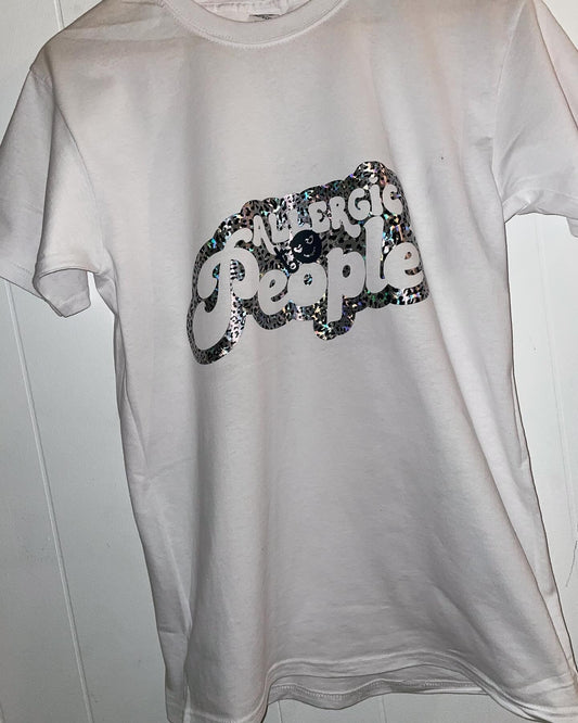 Allergic to people t-shirt HOLOGRAPHIC LEOPARDPRINT