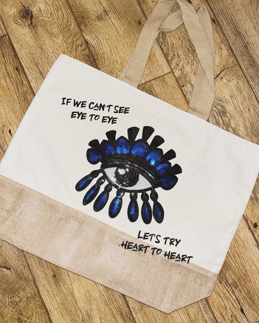 Heart to Heart blue/ black XL beach bag