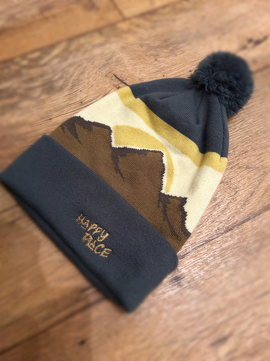 Mountain style Happy Place Pom Pom bobble hat